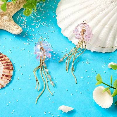 2Pcs Jellyfish Glass Big Pendants EJEW-TAC00009-1