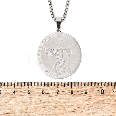 201 Stainless Steel Archangel Saint Michael Medal Pendant Box Chain Necklaces for Women NJEW-S440-01P-1