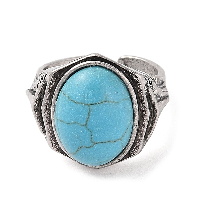 Oval Synthetic Turquoise Cuff Rings RJEW-B107-13AS-01-1