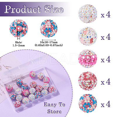 20Pcs 5 Style Polymer Clay Rhinestone Beads CLAY-TA0001-32-1