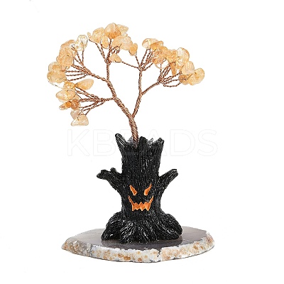 Halloween Theme Natural Yellow Quartz Chips Tree of Life Decorations DJEW-B013-02E-1