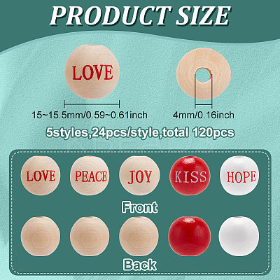 120Pcs 5 Colors Wood European Beads WOOD-FG0001-49-1