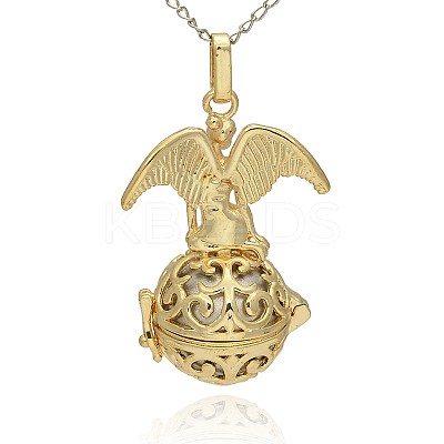 Golden Tone Brass Hollow Round Cage Pendants KK-J242-07G-1