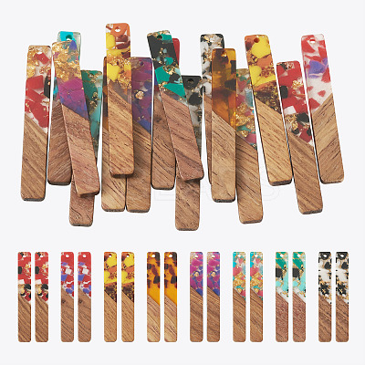 16Pcs 8 Styles Transparent Resin & Walnut Wood Big Pendants RESI-BT0001-32-1