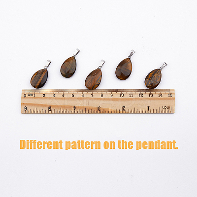 Teardrop Natural Tiger Eye Pendants G-HY0001-12-1