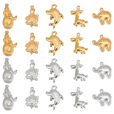 10Pcs 10 Style 201 Stainless Steel Machine Polishing Pendants STAS-UN0040-56-1