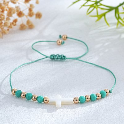 Adjustable Glass & Brass Beads Braided Bead Bracelets KF3798-3-1