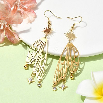 Sun & Butterfly Brass Chandelier Earrings EJEW-TA00360-1
