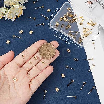 50Pcs Brass Half Round Stud Earring Findings KK-BBC0007-15-1
