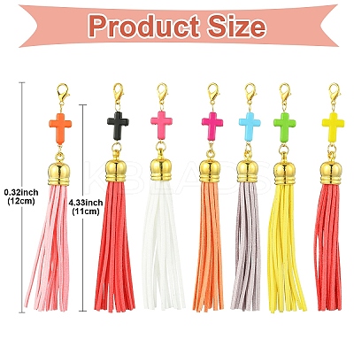 Cross Acrylic & Faux Suede Tassel Pendant Decorations HJEW-YW00078-01-1