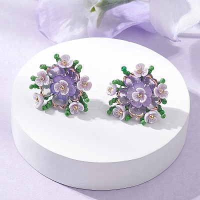 Flower Handmade Glass Seed Beads Stud Earrings EJEW-MZ00656-03-1
