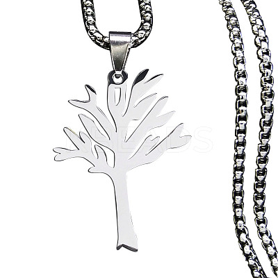 201 Stainless Steel Tree of Life Pendant Box Chain Necklaces FS-WGEEACC-02-1