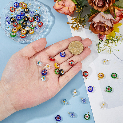 64Pcs Handmade Millefiori Glass Pendants PALLOY-HS00030-1