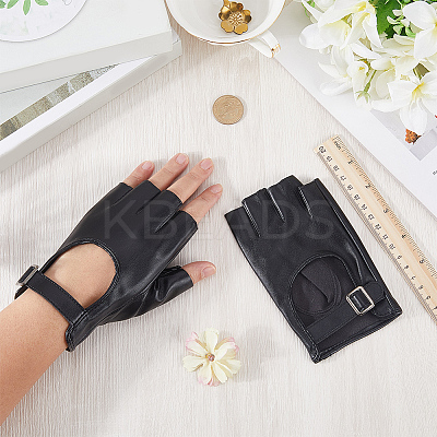 PU Leather Half-finger Gloves AJEW-WH20816-196A-1