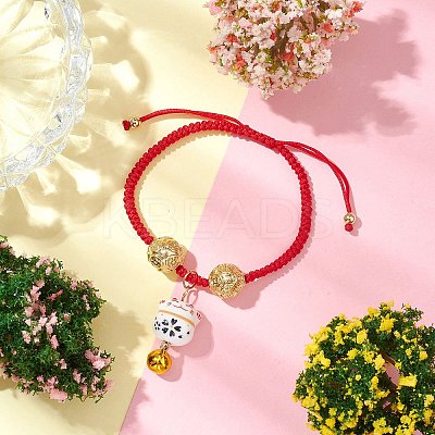 Adjustable Fortune Cat Handmade Porcelain Charm Bracelets BJEW-JB10506-1
