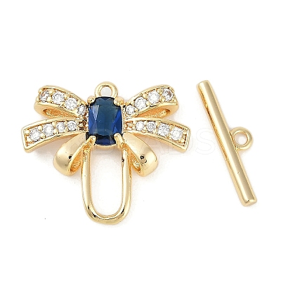 Brass Micro Pave Clear Cubic Zirconia Toggle Clasps KK-K391-20G-1