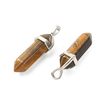 2Pcs Natural Tiger Eye Double Terminated Pointed Pendants G-YW0002-05A-1