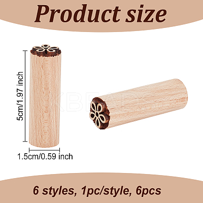 6Pcs 6 Styles Round Wooden Traditional Chinese Moon Cake Stamps AJEW-OC0004-20-1