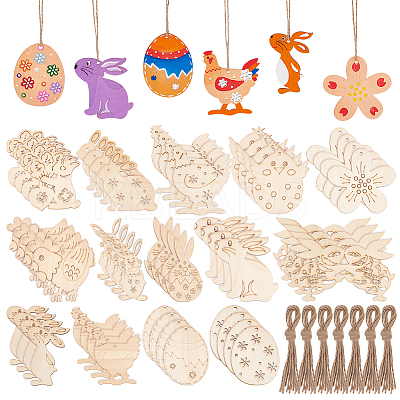 Easter Theme Unfinished Wood Pendant Decorations HJEW-WH0043-58-1