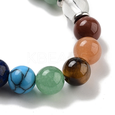 Natural Mixed Gemstone Round Beaded Chakra Stretch Bracelets BJEW-K251-01-1