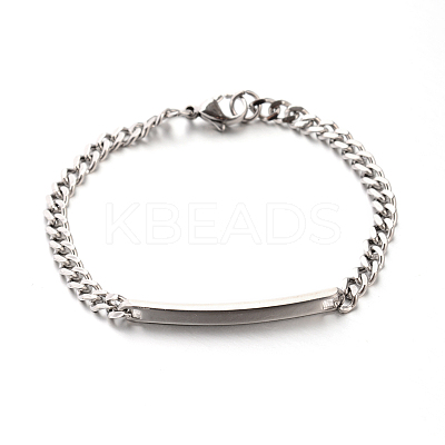 Tarnish Resistant 304 Stainless Steel Curb Link Chain ID Bracelets STAS-M175-06P-1