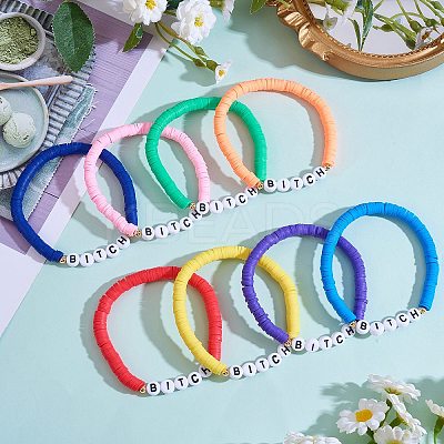 8Pcs 8 Colors Polymer Clay Heishi Surfer Stretch Bracelets Set BJEW-SW00084-1