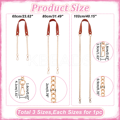 3Pcs 3 Style PU Leather Curb Chain Bag Straps FIND-WR0010-42A-1