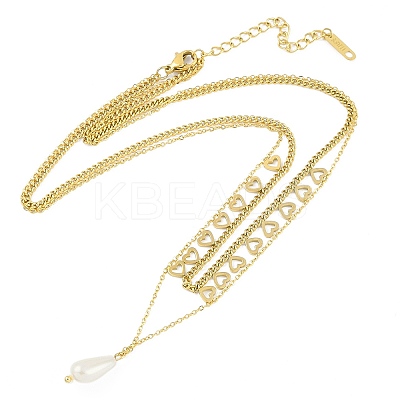 Ion Plating(IP) 304 Stainless Steel Double Layer Heart Necklaces NJEW-K276-26G-1