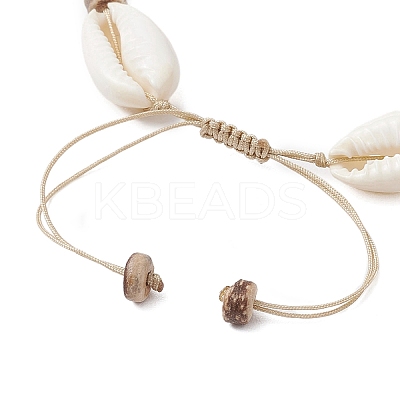 Ocean Theme Adjustable Cowrie Shell & Coconut Braided Bead Bracelets BJEW-JB11461-01-1