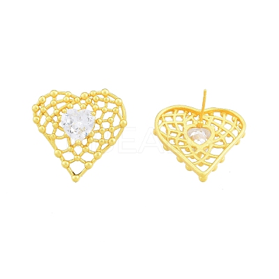 Clear Glass Heart Stud Earrings EJEW-G322-27MG-1