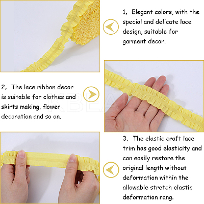 20 Yards Ruffled Polyester Elastic Lace Trim EW-WH0018-01A-1