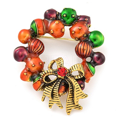 Christmas Theme Golden Zinc Alloy with Rhinestone Brooches LS-JEWB-B018-01AG-01-1