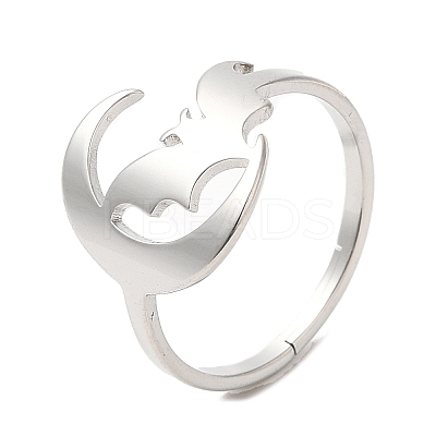 Non-Tarnish 304 Stainless Steel Moon with Bat Adjustable Ring for Women RJEW-M149-04P-1