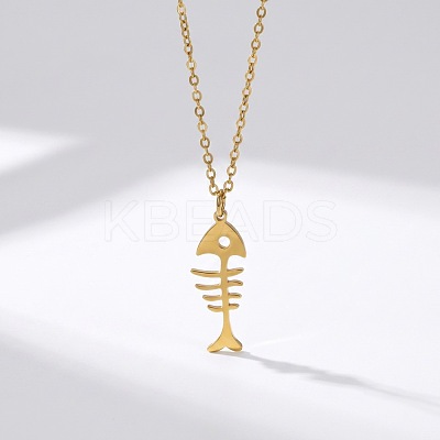 201 Stainless Steel Fishbone Pendant 304 Stainless Steel Cable Chain Necklaces WGDF59F-03-1