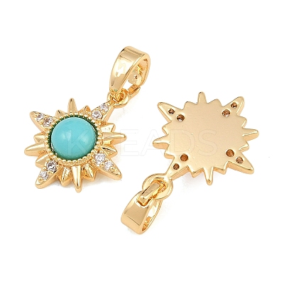 Brass Micro Pave Clear Cubic Zirconia with Synthetic Turquoise Charms KK-CBA2DE6-10G-02-1