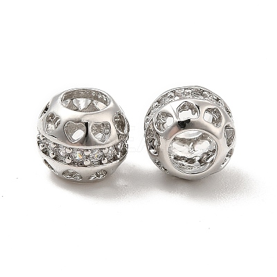 Hollow Brass Micro Pave Clear Cubic Zirconia European Style Beads KK-E068-VB485-1