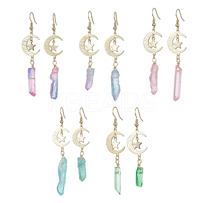 Moon & Star Brass Dangle Earrings EJEW-JE05460-1