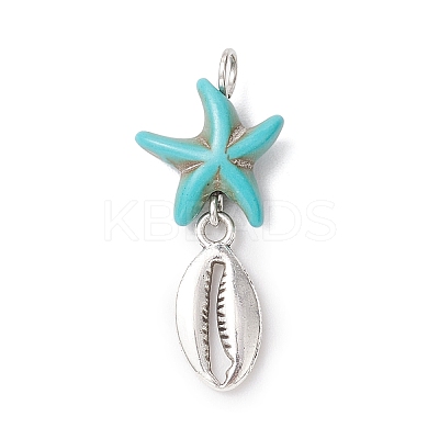 7Pcs 7 Styles Dyed Synthetic Turquoise Starfish & Alloy Sea Animals Pendants PALLOY-JF03752-01-1