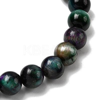 Natural Dyed & Heated Tiger Eye Round Beaded Stretch Bracelets for Men Women BJEW-JB12538-1