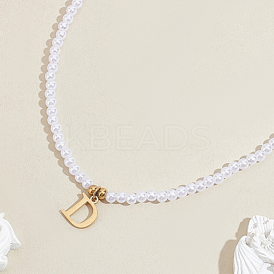 Imitation Pearl with Stainless Steel Pendants Necklaces NJEW-LP0001-51D-G-1