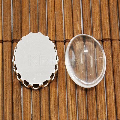 Brass Cabochon Settings and Oval Transparent Clear Glass Cabochons for DIY Jewelry Making KK-MSMC015-14S-RS-1
