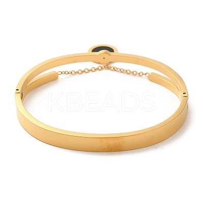 Enamel Flat Round Charms Bangles BJEW-F474-17G-1