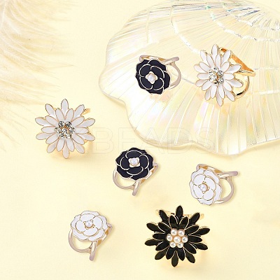 8Pcs 4 Styles Carnation & Daisy Golden Alloy Enamel Scarf Buckle Ring AJEW-CJ0001-33-1