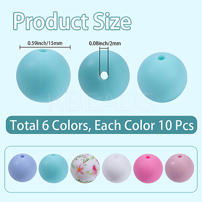 60Pcs 6 Styles Food Grade Eco-Friendly Silicone Focal Beads SIL-PA0001-11-1
