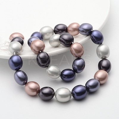 Polished Oval Shell Pearl Bead Strands BSHE-F013-09-1