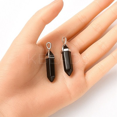 2Pcs Natural Obsidian Double Terminal Pointed Pendants G-YW0002-04-1