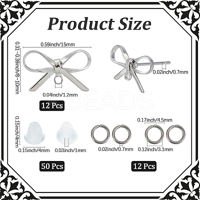 DIY Bowknot Brass Stud Earring & Jump Rings & Ear Nuts Jewelry Making Finding Kits DIY-CN0003-24P-1