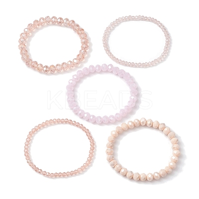 5Pcs 5 Styles Faceted Round Glass Beaded Stretch Bracelet Sets BJEW-JB10423-01-1