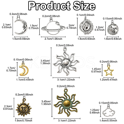 100Pcs 10 Styles Tibetan Style Zinc Alloy Charms FIND-YW0007-15-1