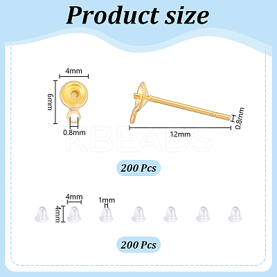 200Pcs 304 Stainless Steel Stud Earring Findings STAS-UN0061-89-1